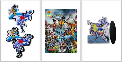 Super Commando Dhruva - Balcharit Collector Edition (Used Condition), Standy, and Stickers Bundle